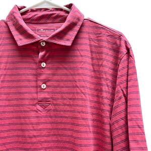 NEW Peter Millar SS Polo Shirt Seaside Wash Light Red Blue Stripes Men's Medium